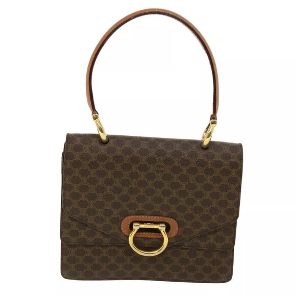 CELINE Macadam Canvas Hand Bag PVC Leather Brown - Picture 1 of 13